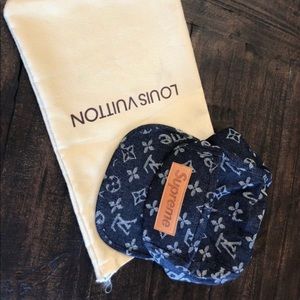 Louis Vuitton + SUPREME 5 panel denim hat.